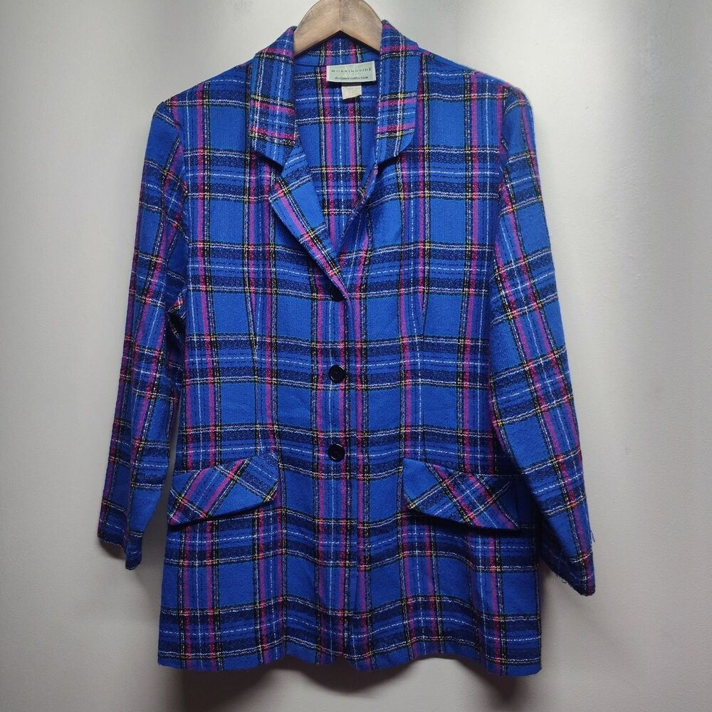 Morningside Blazer Jacket Women 16W Blue Plaid Vintage Preppy Retro Workwear